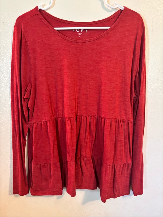 LOFT Tops - LOFT Red Long-Sleeve Tiered Tunic Top